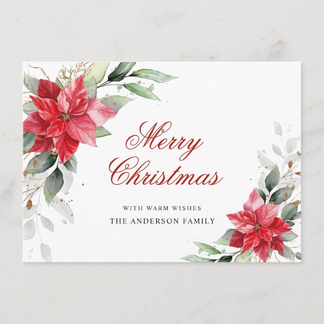 Elegant Poinsettia Christmas Mistletoe Greeting Holiday Card (Front)