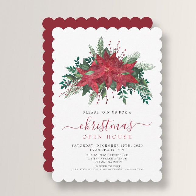 Elegant Poinsettia Christmas Open House Invitation (Elegant Poinsettia Christmas Open House Invitation)
