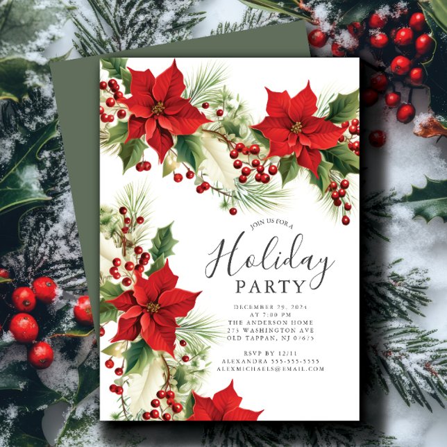 Elegant Poinsettia Christmas Party Invitation (Creator Uploaded)