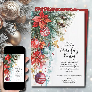 Elegant Poinsettia Christmas Party Invitation