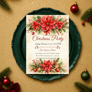 Elegant Poinsettia Christmas Party Invitation