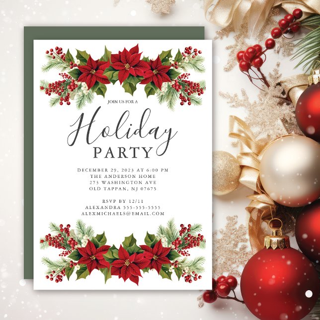 Elegant Poinsettia Christmas Party Invitation (Creator Uploaded)