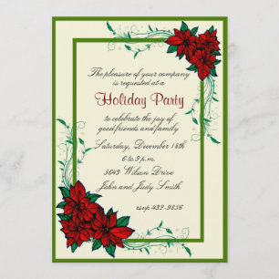 Elegant Poinsettia Christmas Party Invitation