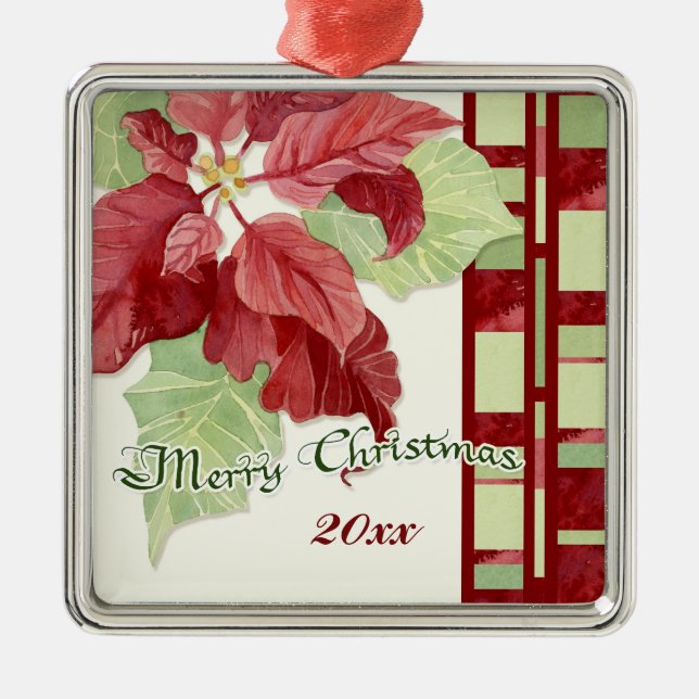 Elegant Poinsettia Christmas Personalised Ornament (Front)