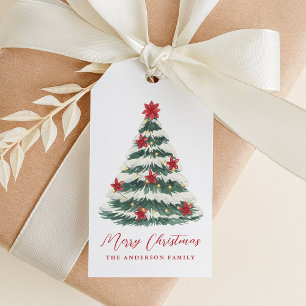 Elegant Poinsettia Christmas Tree Holiday Gift Tags