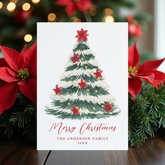 Elegant Poinsettia Christmas Tree Non-Photo Holiday Card (Creator Uploaded)