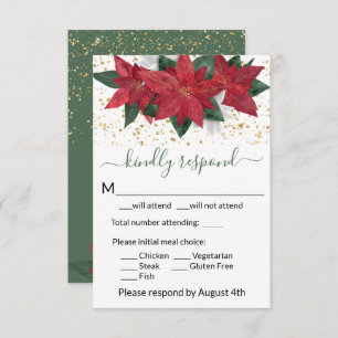 Elegant Poinsettia Christmas Wedding RSVP Card