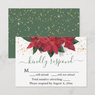 Elegant Poinsettia Christmas Wedding RSVP Card