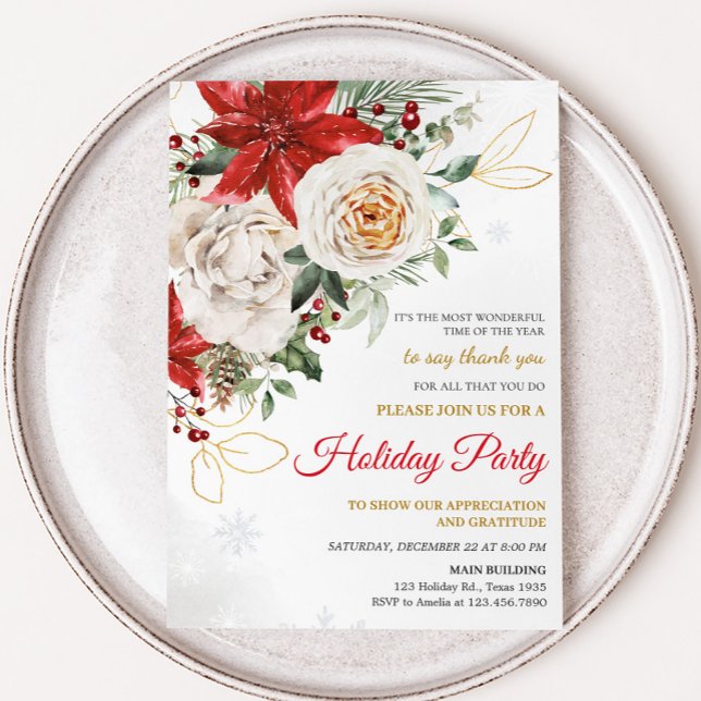 Elegant Poinsettia Company Holiday Party Invitation (Elegant Poinsettia Company Holiday Christmas Party Invitation)