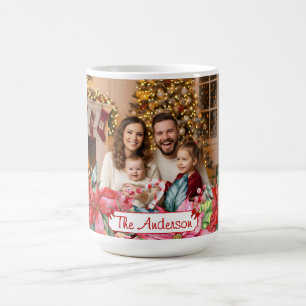 Elegant Poinsettia Floral Border Custom Photos Coffee Mug
