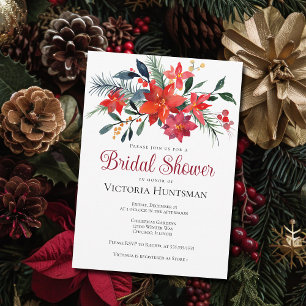Elegant Poinsettia Floral Christmas Bridal Shower Invitation
