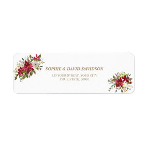 Elegant Poinsettia Flowers Baptism Return Address  Label