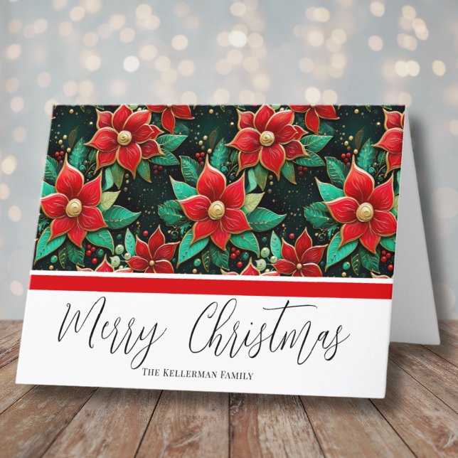 Elegant Poinsettia Flowers Christmas Holiday Card (Unique Festive Poinsettia Flowers Christmas Holiday Card )