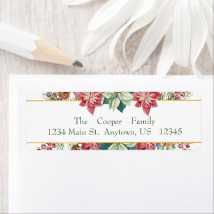 Elegant poinsettia frame holiday return address label