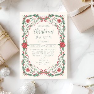 Elegant Poinsettia Garland Christmas Invitation