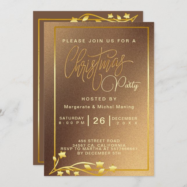 Elegant Poinsettia Gold Christmas  Invitation (Front/Back)