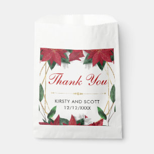 Elegant Poinsettia Gold Christmas Wedding Favour Bag