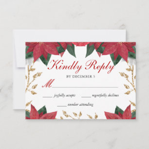 Elegant Poinsettia Gold Christmas Wedding RSVP Card