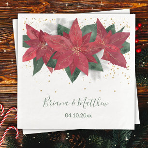 Elegant Poinsettia Green Christmas Wedding Napkin