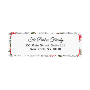 Elegant Poinsettia & Greenery Christmas Address Return Address Label