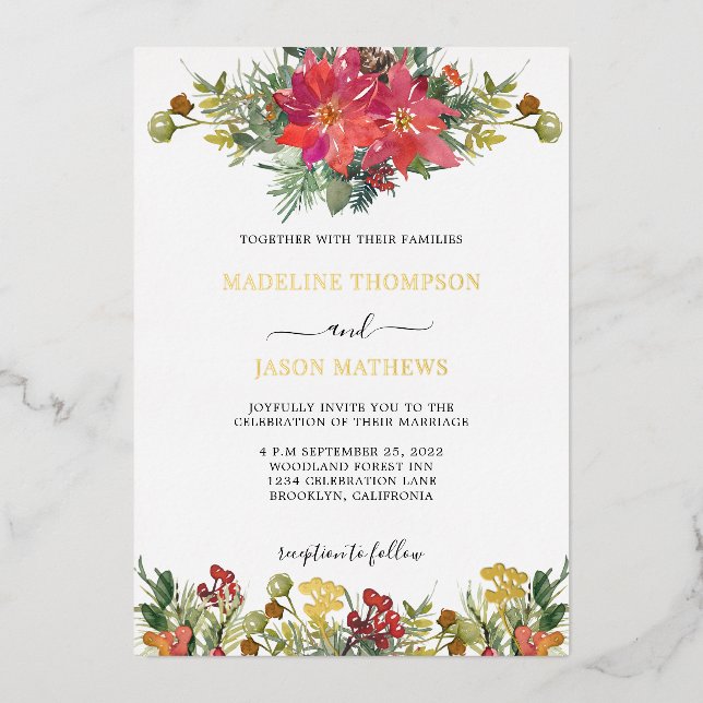 Elegant Poinsettia Holly Berries Floral Wedding (Front)