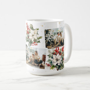 Elegant Poinsettia Holly Berries Photo Christmas Coffee Mug