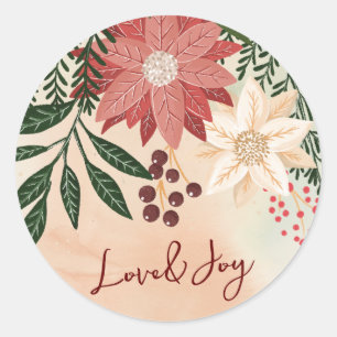Elegant Poinsettia Merry Christmas Watercolor Classic Round Sticker