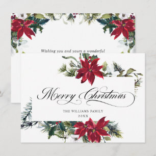 Elegant Poinsettia Mistletoe Christmas Greeting Holiday Card