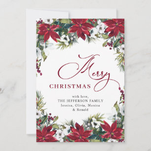 Elegant Poinsettia Mistletoe Christmas Greeting Holiday Card