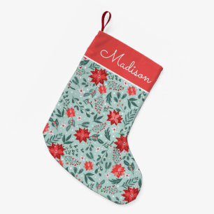 Elegant Poinsettia Pattern Personalised Small Christmas Stocking