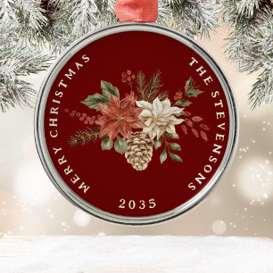 Elegant Poinsettia Personalized Metal Ornament