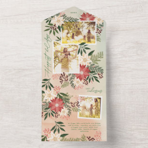 Elegant Poinsettia Photo Collage Happy Holiday All In One Invitation