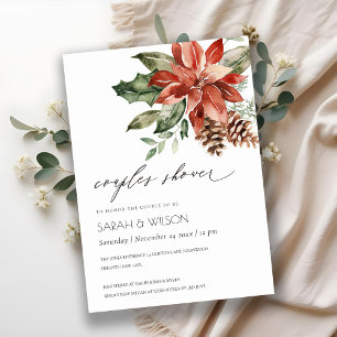 Elegant Poinsettia Pine Cone Couples Shower Invite