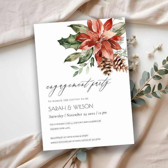 Elegant Poinsettia Pine Cone Engagement Invite (Creator Uploaded)