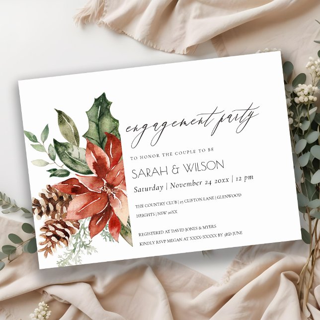 Elegant Poinsettia Pine Cone Engagement Invite (Creator Uploaded)