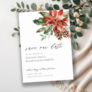Elegant Poinsettia Pine Cone Save the Date Card
