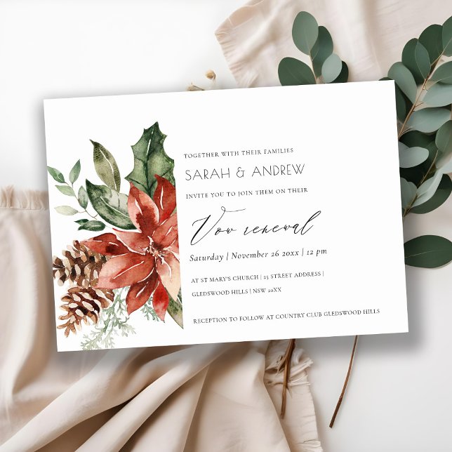Elegant Poinsettia Pine Cone Vow Renewal Invite (Creator Uploaded)