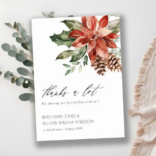 Elegant Poinsettia Pine Cone Watercolor Wedding Thank You Card