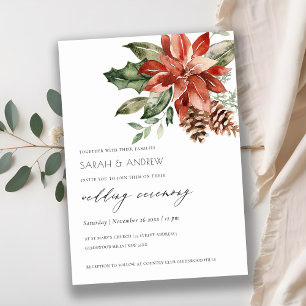 Elegant Poinsettia Pine Cone Wedding Invite