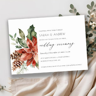 Elegant Poinsettia Pine Cone Wedding Invite