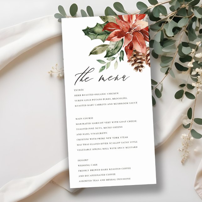 Elegant Poinsettia Pine Cone Wedding Menu Card (Creator Uploaded)