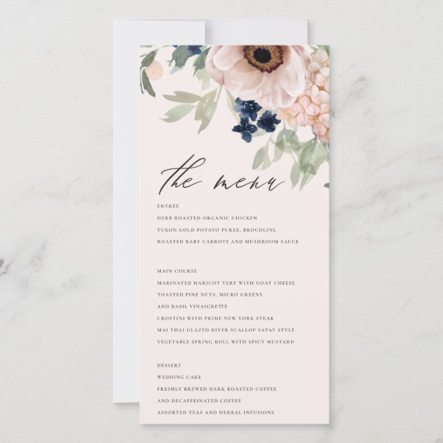 Elegant Poinsettia Pine Cone Wedding Menu Card (Front)