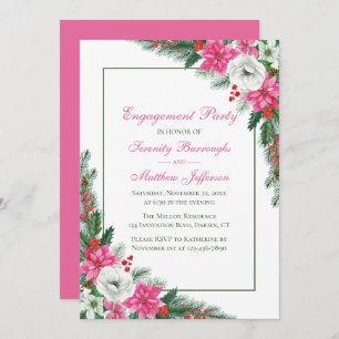 Elegant Poinsettia Pink Christmas Engagement Party Invitation