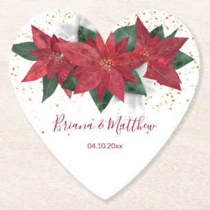 Elegant Poinsettia Red Christmas Wedding Paper Coaster