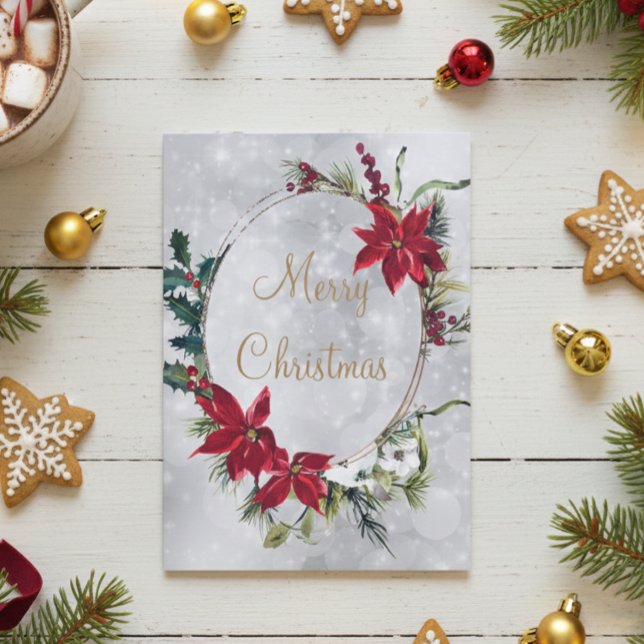 Elegant Poinsettia Silver Merry Christmas Holiday Card (Creator Uploaded)