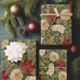 Elegant Poinsettia Vintage Christmas Wrapping Paper Sheet