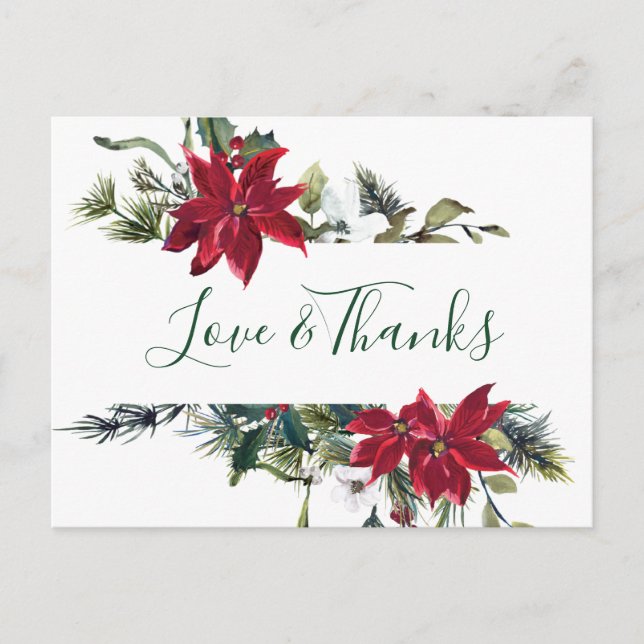 Elegant Poinsettia Watercolor Thank You Card (Front)