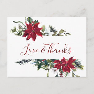 Elegant Poinsettia Wedding Watercolor Thank You Postcard
