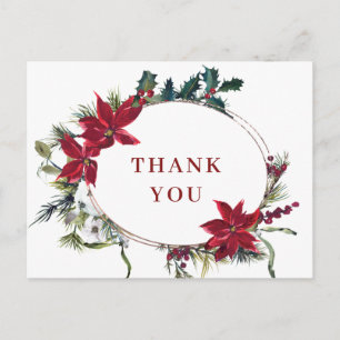 Elegant Poinsettia Wedding Watercolor Thank You Postcard