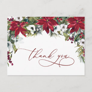 Elegant Poinsettia Wedding Watercolor Thank You Postcard